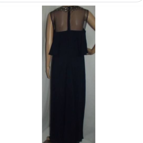 Beautiful beaded mesh front & back long navy blue dress - Picture 10 of 10